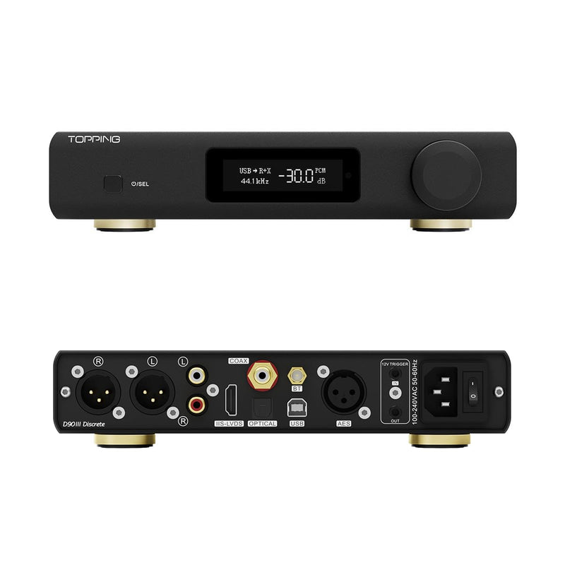 TOPPING D90 III Discrete Full Balance HiFi DAC with New PSRM Module, Bluetooth 5.1, PCM768kHz/32bit, DSD512, Ultra Low Jitter, 12V Trigger, USB/Coax/Opt/AES/IIS, Audio Preamp Decoder (Black)