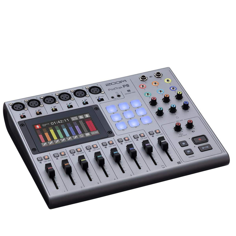 Zoom PodTrak P8 Podcast Recorder, 6 Microphone Inputs, 6 Headphone Outputs, Phone Input, Sound Pads, Onboard Editing, Record to SD card, USB Audio Interface, Battery Powered