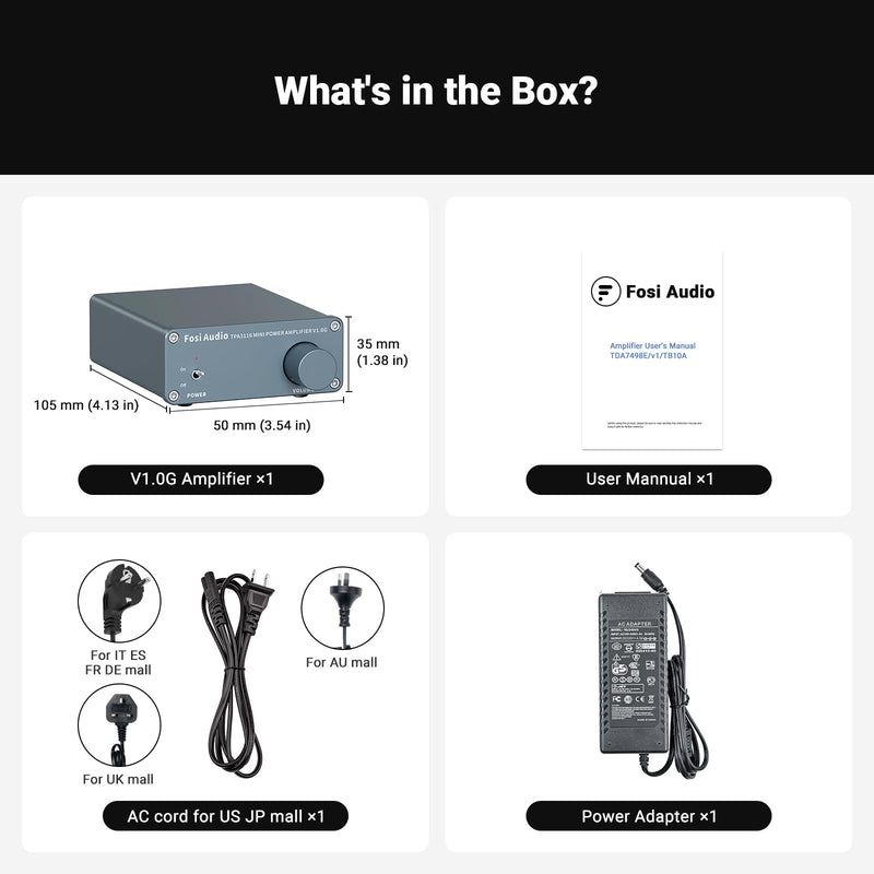 Fosi Audio V1.0G 2 Channel Class D Mini Stereo Amplifier for Home Speakers TPA3116 50W x 2 with Power Supply
