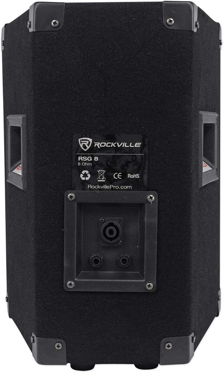 Rockville RSG8 300W 2-Way 8-Ohm Passive DJ/Pro PA Speaker, Pole Mountable, 8" Woofer + Dual 3" Tweeters, SpeakON & 1/4" Inputs, for Events and Performances