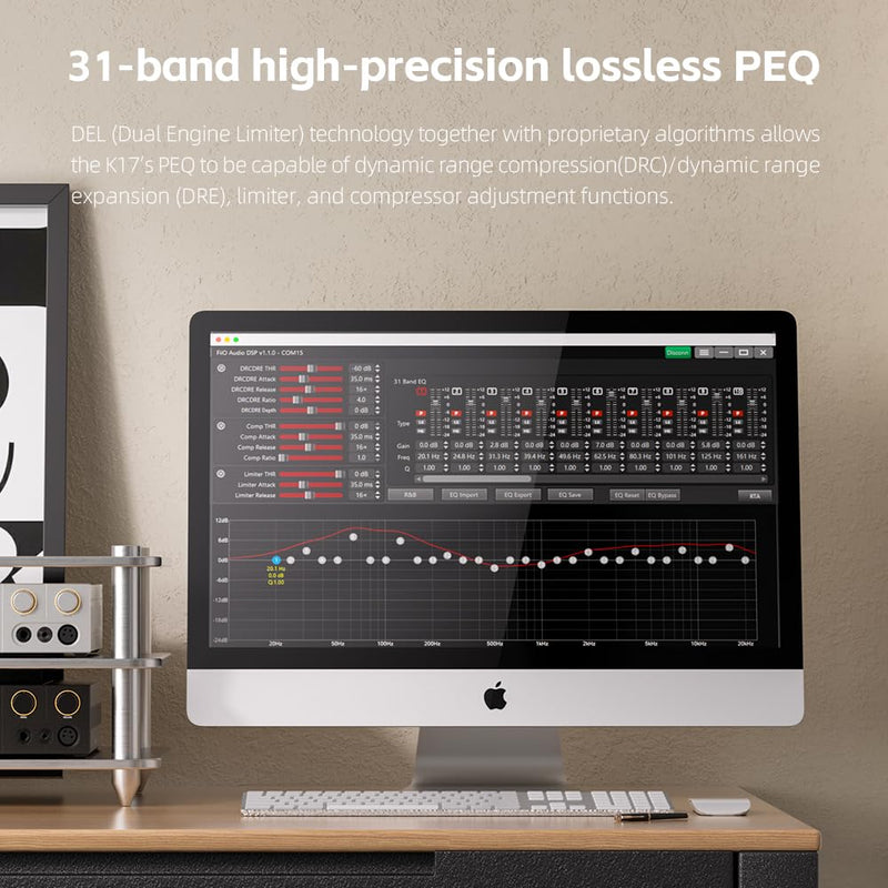 FiiO K17 Desktop DAC&Headphone Amplifier AK4191+AK4499EX*2, 31-Band PEQ, MQA,Support DSD512 32Bit/768kHz with Remote Control (Black)