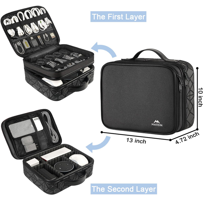 MATEIN Cord Organizer Case with Adjustable Divider, DJ Cable File Bag for DJ Gear, Sound Instrument and Music Equipment Accessories, Shockproof Portable Double Layer Cord Bags, Black