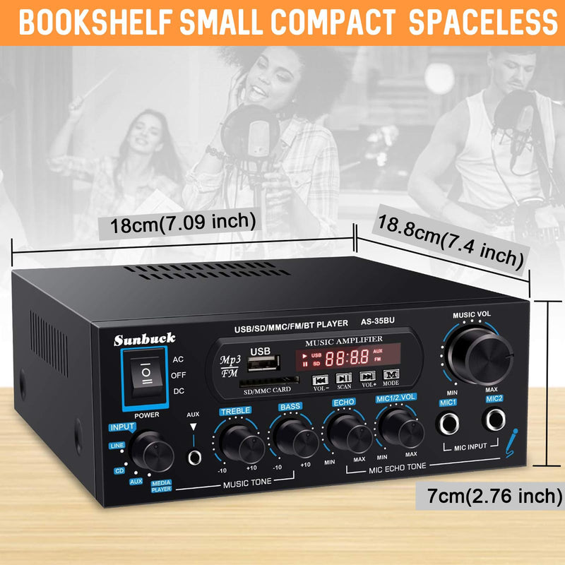 Sunbuck Small Amplifier, 400Wx2 Stereo Receiver for Home Audio, Optical/Coaxial Jacks for TV/CD/DVD/LP/PC, Support 192kHz Audio, Bluetooth Amplifier with RCA/USB/FM/AUX, Receiver for Speaker, AS-35BU