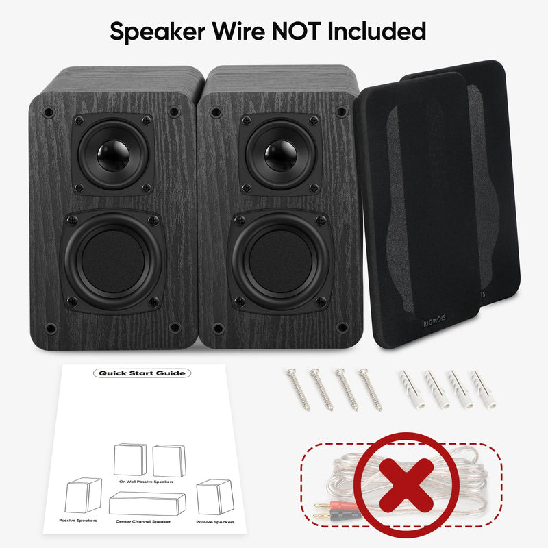 RIOWOIS Passive Bookshelf Speakers for Home Theater Surround Sound, Home Desktop Stereo Speakers with Crisper Sound and Classic Wood Grain for Record Player/Computer/TV, Wall Mountable, One Pair.