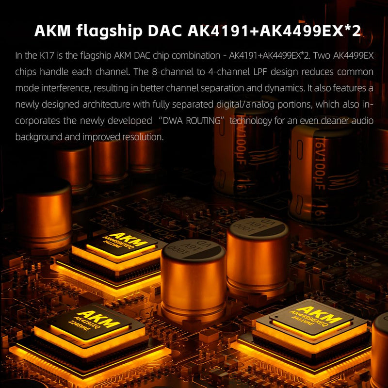 FiiO K17 Desktop DAC&Headphone Amplifier AK4191+AK4499EX*2, 31-Band PEQ, MQA,Support DSD512 32Bit/768kHz with Remote Control (Black)