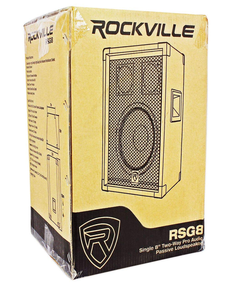 Rockville RSG8 300W 2-Way 8-Ohm Passive DJ/Pro PA Speaker, Pole Mountable, 8" Woofer + Dual 3" Tweeters, SpeakON & 1/4" Inputs, for Events and Performances