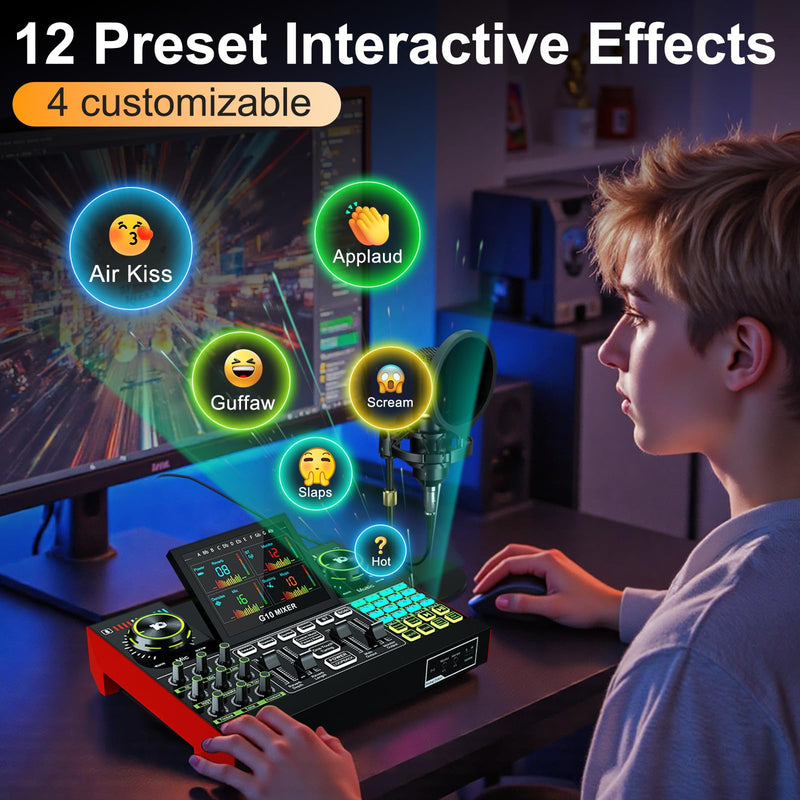 Podcast Microphone Bundle with Live Sound Card Audio Mixer, Podcast Equipment Bundle with 3.5mm BM800 Microphone for Pc/Youtube Live Streaming Singing Gaming, Sound Board with Voice Changer, Denoise