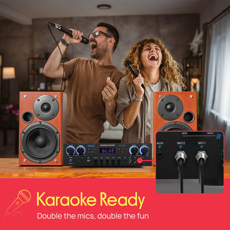 Pyle Bluetooth Home Audio Theater Amplifier Stereo Receiver- 4 Channel, 800 Watt Sound System w/ MP3,USB,SD,AUX,RCA,FM,MIC, Headphone, Reverb Delay, LED Vol, for Home/Studio/Theater Speakers- PDA77BU