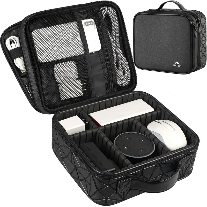 MATEIN Cord Organizer Case with Adjustable Divider, DJ Cable File Bag for DJ Gear, Sound Instrument and Music Equipment Accessories, Shockproof Portable Double Layer Cord Bags, Black