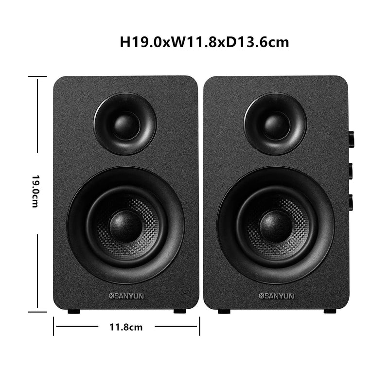 Sanyun SW208 3" Active Bluetooth 5.0 Bookshelf Speakers – 60W Carbon Fiber Speaker Unit - Built-in 24bit DAC - Dynamic 3D Surround Sound – 2.0 Computer PC Monitor Gaming Speakers (Pair, Black)